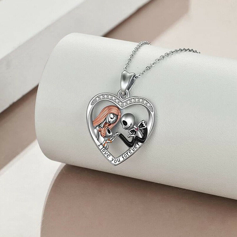 Jack Skellington and Sally Necklace | Jack And Sally Heart Pendant Necklace  | CubeBik